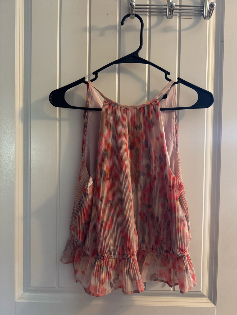 Women's Pink Floral Pleated Halter Tank Top